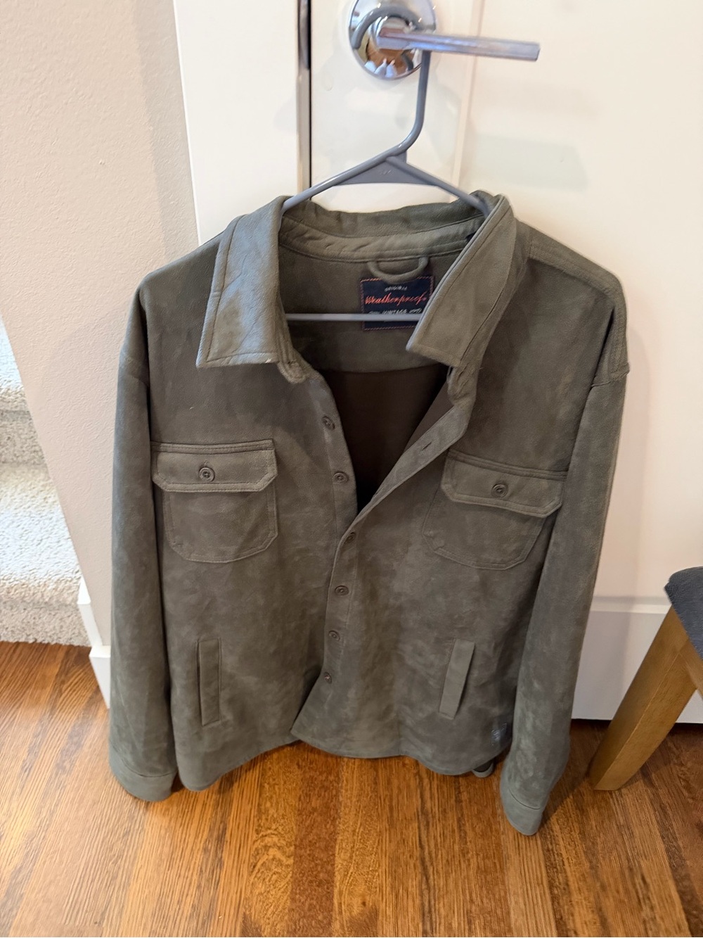 Weatherproof Olive Green Suede Long Sleeve Shirt Jacket